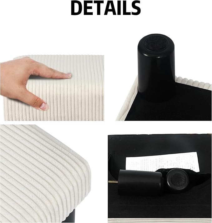 Joveco Small Foot Stool Ottoman, Corduroy Square Footstool Upholstered Footrest Foot Rest for Chair, Under Desk, Office, Living Room, Thick Stripes White