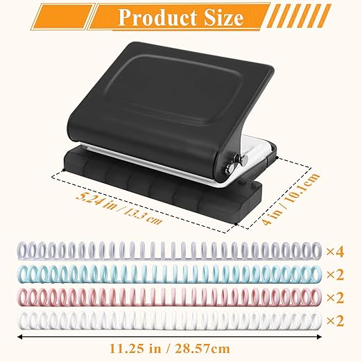 10 Hole Punch Binding Machine for Planners with 10 Multi-Color Binder Rings,30 Holes on A4,20 Holes on A5,26 Holes on B5,10 Sheet Capacity (Black)
