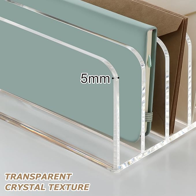 SANRUI Clear Desk Mail Organizer, 9 Compartments Acrylic Office Document Sorter File Storage Holders, Multifunction Letter Folder Racks Holders for Office,Home, School Desktop Organization