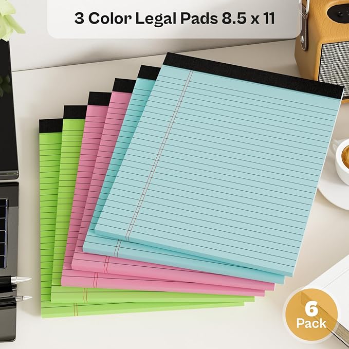 Legal Pads 8.5 x 11, 12 Pack Colored Note Pads 8.5 x 11 Pink Notepad 8.5 x 11 Multi-Color Pink/Green/Blue Writing Pads 8.5 x 11 Lined Paper Pads Wide Ruled Legal Pad Notebook Paper, 30 Sheets per Pad