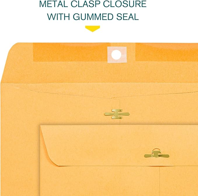 EnDoc 9x12 Clasp Envelopes – Brown Kraft Catalog Envelopes with Clasp Closure & Gummed Seal – 28lb Heavyweight Paper Envelopes for Home, Office, Business, Legal or School – 100 Pack