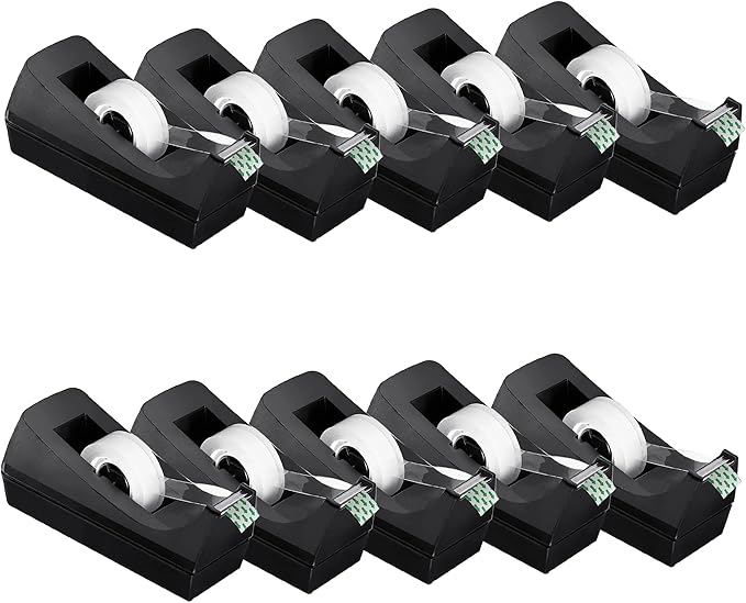 Transparent Tape with Dispenser 10 Pack Tape Dispensers Desk unweighted Non Skid Base Desktop Dispenser Bulk for Office Home School