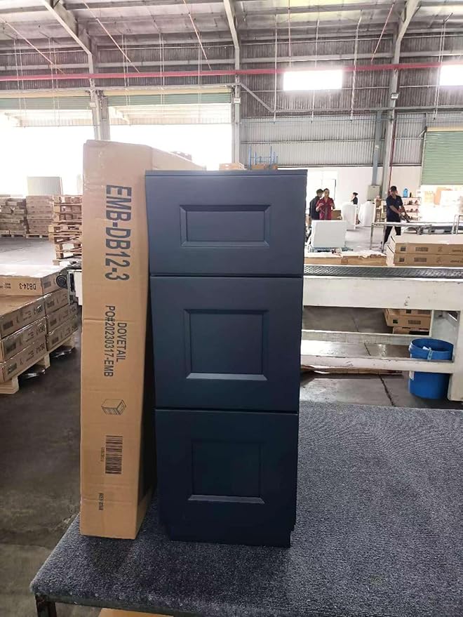 Shaker Style Pebble Grey RTA RTA Base Drawer Cabinet by Solid Wood for Kitchen, Bathroom, Bedroom or Office with 3 Drawers and Soft Close(21" W x 24" D x 34-1/2" H)