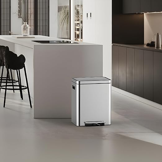 Kitchen Trash Can, 2 x 4.75 Gal (2 x 18L) Dual Trash Can with Recycle Bin, Stainless Steel Garbage Can, Fingerprint-Resistant Soft-Close Dual Recycling Bins for Kitchen