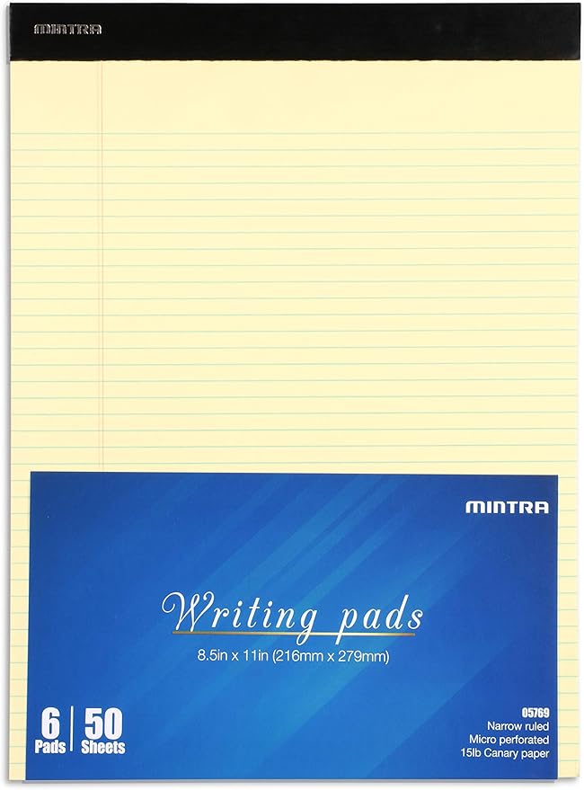 Mintra Office Legal Pads - ((BASIC CANARY 6pk, 8.5in x 11in, NARROW RULED))