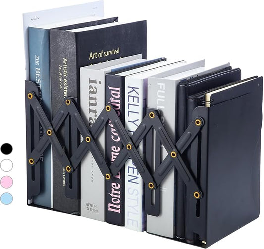 M&G Adjustable Bookends Book Ends for Shelves, Metal Bookend for Heavy Books, Desk Magazine File Organizer Holder Extends up to 20in, Book Stopper for Home, Office, Classroom (Black)