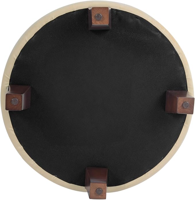 Homepop Home Decor | Upholstered Round Velvet Tufted Foot Rest Ottoman | Ottoman with Storage for Living Room & Bedroom | Decorative Home Furniture, Cream