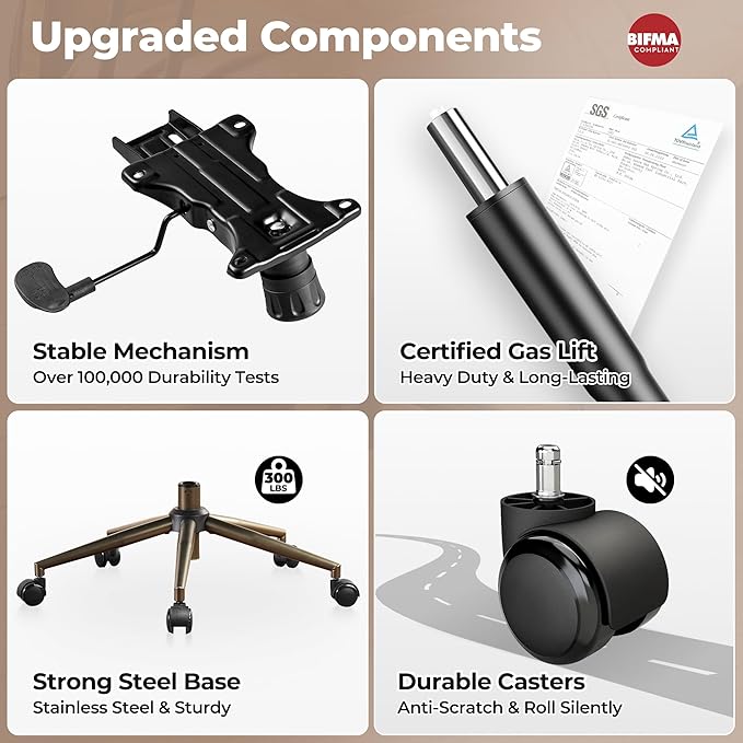 ovios Ergonomic Home Office Chair, Mid-Century Modern Faux Leather Chairs with Thickened Cushions, Comfy High Back Swivel Rolling Executive Computer Armchair (Brown, Suede Leather)