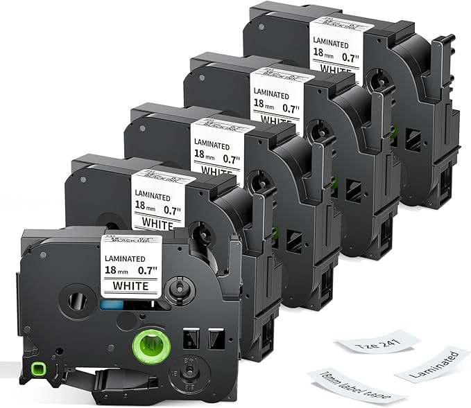 Label KINGDOM Tze-241 18mm Label Maker Tape Compatible with Brother Ptouch Printer PT D400 D410 P710bt P750w