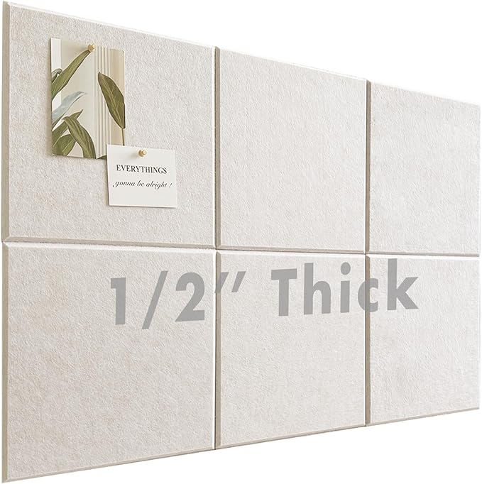 Large Cork Board for Office Wall Decor,36"x24"-6 Pack Felt Wall Tiles with Safe Removable Adhesive Tabs, 1/2" Thick, Felt Bulletin Board Pin Board Cork Boards for Walls - Oatmeal