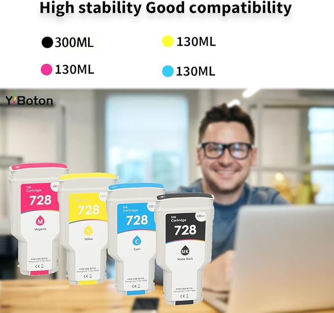 High Yield 728 728XL Ink Cartridge Replacement for HP 728 Ink Cartridge F9J68A F9K17A F9K16A F9K15A for HP DesignJet T830 MFP & T730 Large Format Plotter Printer Ink (4-Pack)