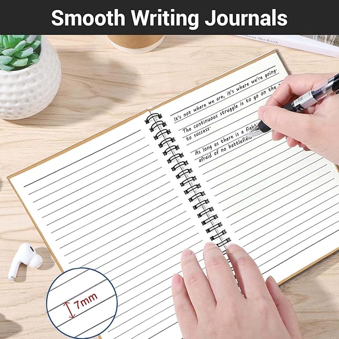 GINMLYDA 4Pack Small Spiral Notebook A5, 8.25x5.5” 120 Lined Pages Wide Ruled Spiral Journal Bulk Blank Kraft Cover Spiral Bound Notebook & Writing Pads for Home Office Meeting Work Note Taking