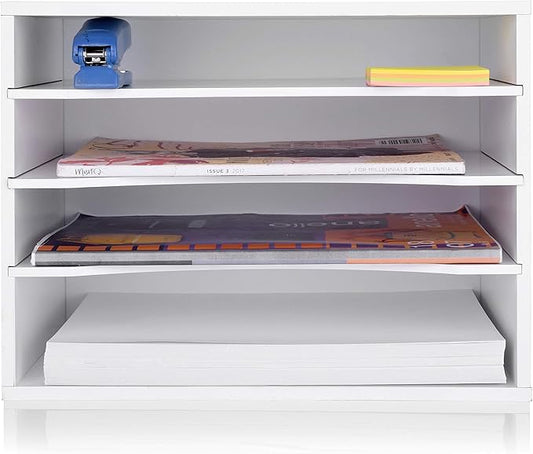 Paper Organzier Wood Desktop Organizer Storage Letter Tray File Sorter with Adjustable Shelves for Home Office