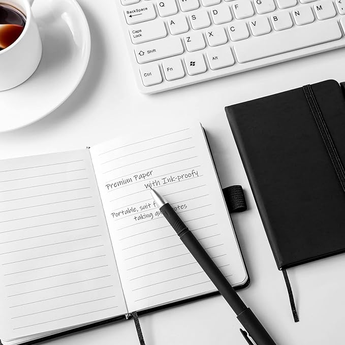 Laumoi 36 Sets Pocket Notebook Journals with Pens A6 Cute Small Journal Notebook Ruled Lined Mini Notepad Hardcover Executive Notebooks Set with Pen Holder for School Office, 3.7 x 5.7 Inch (Black)