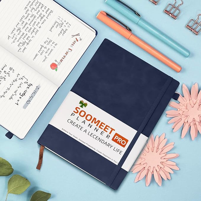 Lined Journal Notebook, 200 Pages, Leather Hardcover Notebooks, A5 College Ruled Thick Classic with Pen Loop Notebook Journals for Writing, for Women Men Office School, 5.75'' X 8.38'', Blue