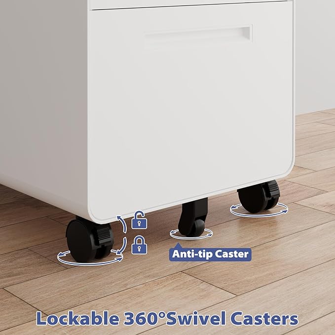 Rolling File Cabinet with Lock, 3 Drawer Metal Mobile Filing Cabinet Office Under Desk for Legal/Letter Size, Fully Assembled Except Casters