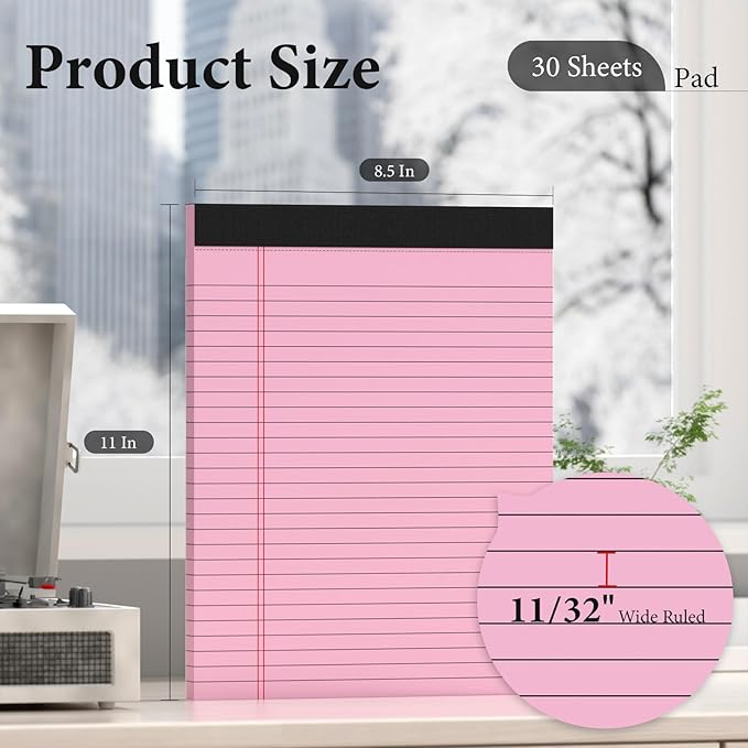 12 Pack Colored Legal Pads 8.5" x 11" Note Pads Wide Ruled Lined Paper with Micro-Perforated Writing Notebook 30 Sheets per Pad (360 Total Pages) Notepad for School, Office & Home Supplies