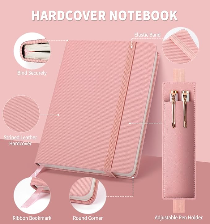 Lined Journal Notebook for Work, A5 Leather Notebook with Pen Holder, 100GSM/160 Pages Thick Paper, Daily Journals for Writing, School, Note Taking, Business, Travel, College Ruled