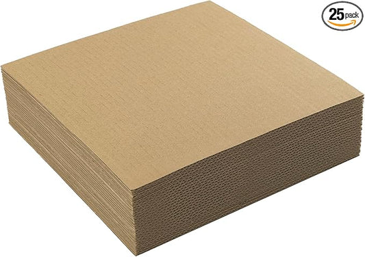Mat Board Center, 25 Pack 8x8 Brown Cardboard sheet, 1/8 inch thick, Flat Corrugated Cardboard Inserts for Packing, Shipping, Mailing, Cardboard Backing, Art Craft Card Board