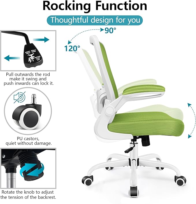 FelixKing Office Chair, Ergonomic Desk Chair Breathable Mesh Chairs with Adjustable High Back Lumbar Support Flip-up Armrests, Executive Swivel Comfy Task Computer Chairs for Home Office Green