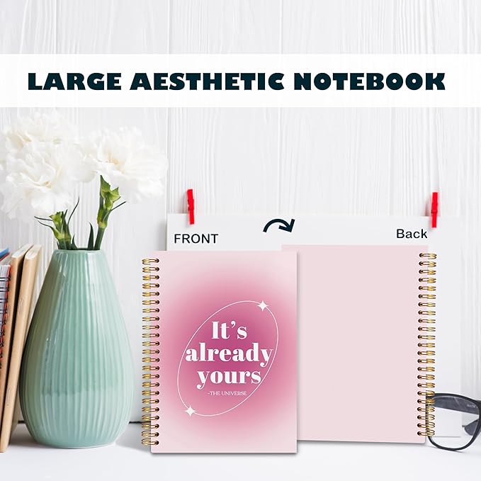 BearCake Preppy Pink Aura Notebook Journal, It's Already Yours Inspirational Notebook, Pink Office Supplies, Pink Aesthetic Notebook, Pink Desk Accessories for Women, Hardcover Spiral Notebook 5.5x8.3