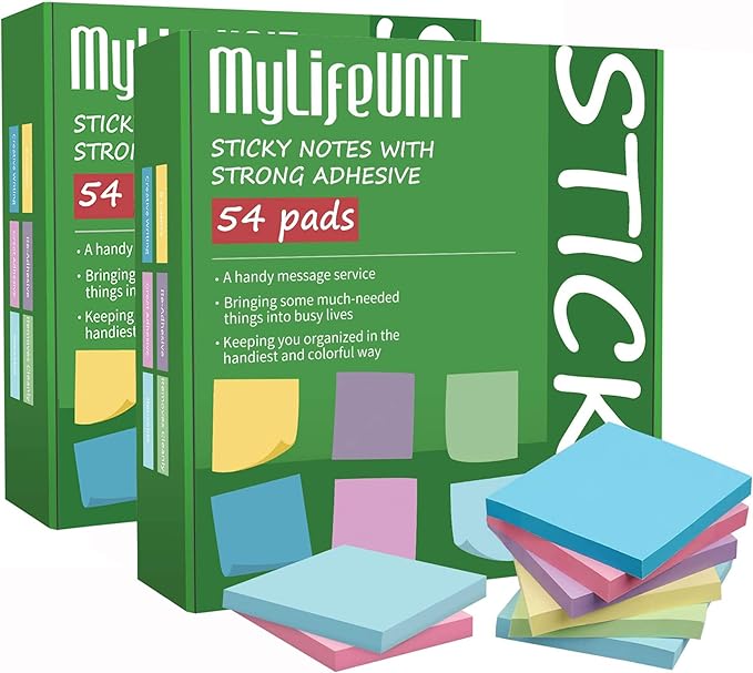 MyLifeUNIT Sticky Notes 3x3, Bulk Pack 108 Note Pads 10800 Sheets for Daily Reminder, Self-Stick Notes with 6 Assorted Colors for Office School Home Notebook Supplies