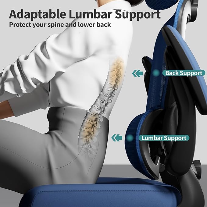 TRALT Office Chair Ergonomic Desk Chair, 330 LBS Home Mesh Office Desk Chairs with Wheels, Comfortable Gaming Chair, High Back Office Chair for Long Hours (Blue)