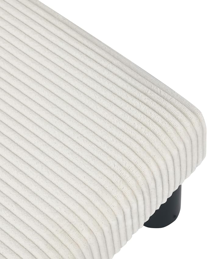 Joveco Small Foot Stool Ottoman, Corduroy Square Footstool Upholstered Footrest Foot Rest for Chair, Under Desk, Office, Living Room, Thick Stripes White
