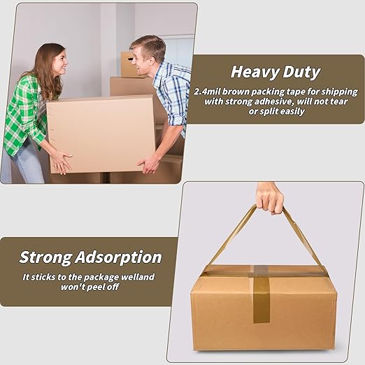 36 Rolls Brown Packing Tape with Dispenser, 1.88" X 60 yd Shipping Tape Bulk, Total 2160 yards, 2.6 mil, 3" Core, Tan Packing Tape Refills, Carton Sealing Tape for Moving Boxes, Package, Mailing