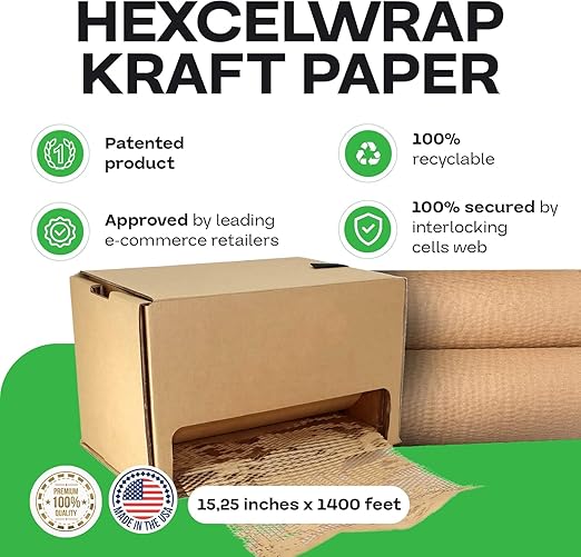 IDL Packaging 15" x 1400' Refill Roll (Pack of 2) for MP-1400USN HexcelWrap Honeycomb Packing Paper Station, Brown - Protective Kraft Paper with Interlocking Slit Design for Shipping
