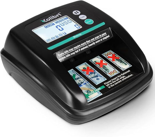 KOLIBRI Bishop Automatic Counterfeit Bill Detector Machine with 5 Advanced Counterfeit Detection Checks UV/MG/IR/Size/RGB - Fake Money Detector, LCD Screen, Easy to Use, Compact and Lightweight