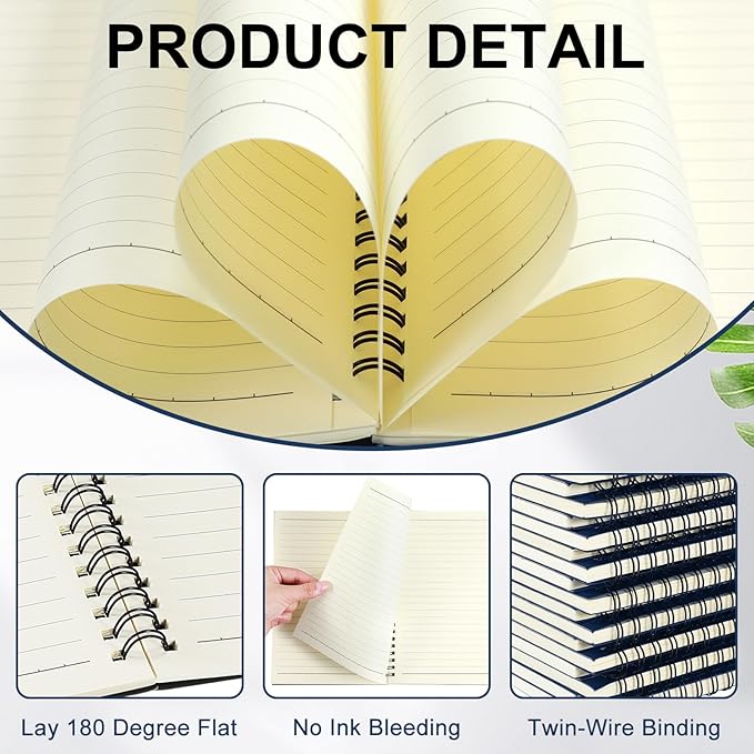Yahenda 180 Pcs Spiral Notebook Bulk A5 Journal Lined 8.3'' x 5.5'' Writing Composition Paper Small Notepad Subject Notebook for Students Office Business Back to School Supplies (Deep Blue)