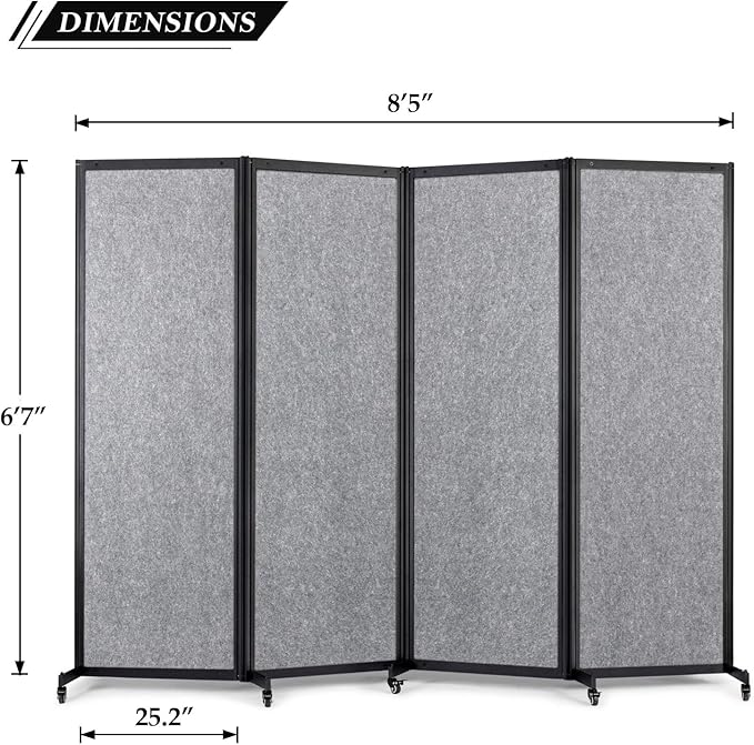 Room Partition,Office Divider,Portable Commercial Screen Dividers,Privacy Partition Separator,Classroom School Dividers, 8'5"L* 6'7"H,4 Panel,Light Grey