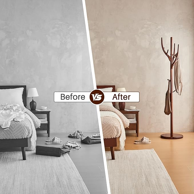 Uniclinens Coat Rack Freestanding Solid Wood Coat Tree Standing with 12 Hooks, Coat Rack Stand Creative Tree Branch-look (Walnut)