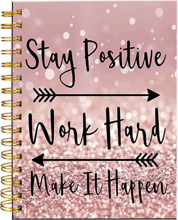 iampanda Spiral Journal Notebook,Strong TwinWire Binding with Premium Paper for Girl Women,Rose Gold and Silver Glitter Design 60 Sheets A5 College Ruled NotebookJournal,Perfect for School Office