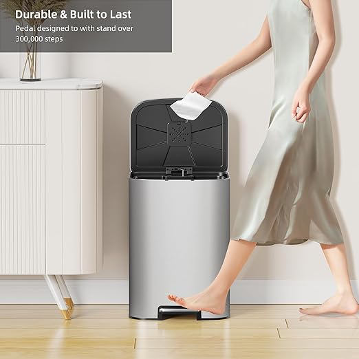 KUK 5.3 Gallon Kitchen Trash Can with Lid, Heavy Duty Hands-Free Stainless Steel Commercial Step Trash Bin with Removable Inner Bucket, Pedal Rubbish Bin for Home Office and Kitchen, 20L/5.3Gal