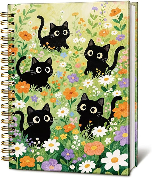 LIANHW Cute Cat Journals Notebook, Cute Notebooks for School Aesthetic, Cat Lover Gifts Notebooks for Note Taking, Cat Mom Lady Gifts for Women Journal, Black Kittens Journal 5.5x8.3 Inch
