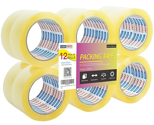 ADHES Packing Tape Shipping Tape Packaging Tape for Moving Boxes, 54.68yard Per Roll 1.88inch Width 2.6Mil Thickness