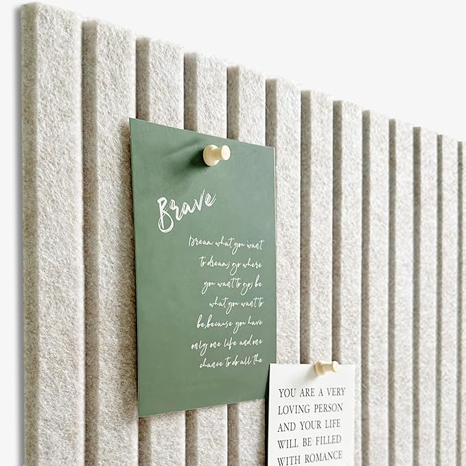 Large Cork Board for Office, 8 Pack Felt Wall Tiles with Slat Wall Paneling, Felt Bulletin Board Pin Board Cork Boards for Walls - Oatmeal