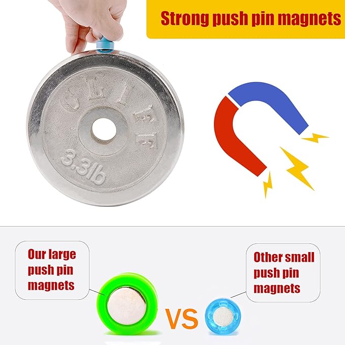 MIN CI Large Push Pin Strong Magnets for Whiteboard, 10 Colorful Decorative Neodymium Fridge Magnet, Small Cute Refrigerator Magnets, for Office Classroom Home Map Kitchen School Dry Erase Board