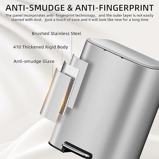 KUK 5.3 Gallon Kitchen Trash Can with Lid, Heavy Duty Hands-Free Stainless Steel Commercial Step Trash Bin with Removable Inner Bucket, Pedal Rubbish Bin for Home Office and Kitchen, 20L/5.3Gal