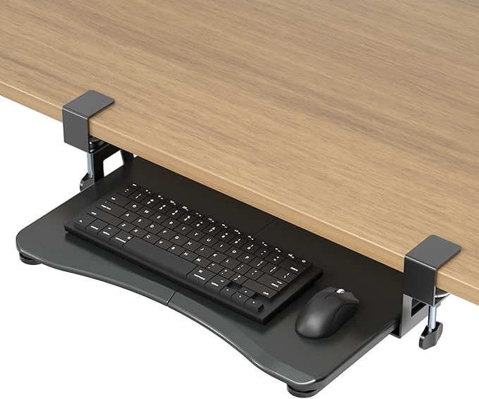 suptek Small Keyboard Tray Under Desk Pull Out with C Clamp Mount, Computer Keyboard & Mouse Tray, 20 (24.2 Including Clamps) x 11.8 inch Slide-Out Platform Computer Drawer for Typing, Black, DSF1S