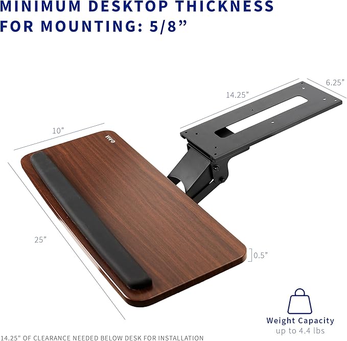 VIVO Adjustable Computer Keyboard and Mouse Platform Tray, Ergonomic Under Table Desk Mount Drawer Underdesk Shelf, Dark Wood Top, Black Frame, MOUNT-KB03D