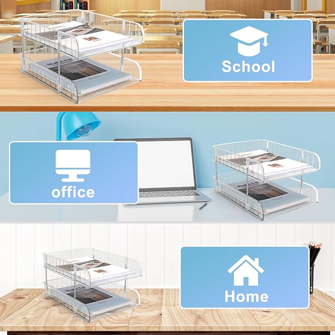 Stackable Letter Tray Papers Organizers, A4 Size Desk Organizer Tray for Letter Paper Stationery Desk Accessories, Plastic Black Paper Holder File Organizer for Office, School, Home (Clear)