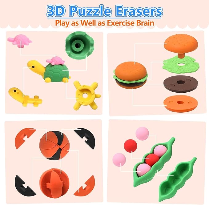 150 Pack Animal Erasers for Kids Bulk Pull Apart 3D Puzzle Erasers Treasure Box Toys for Classroom Rewards and Prizes Class Treasure Box Kids Party Favors Back to School Supplies Gift