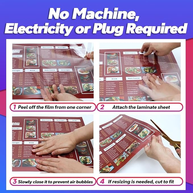 Self Adhesive Laminating Sheets 12.3x17.1 inches, 20 Pack, 4mil Thickness, No Heat or Machine Needed, Waterproof, Self Sealing, Easy Peel and Stick, Heavy Duty Clear Glossy Finish, by VIOLETTO