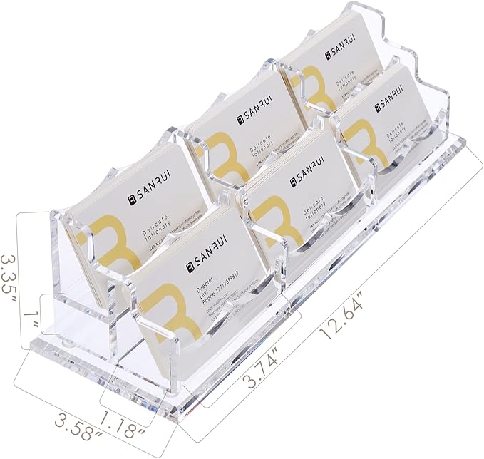 SANRUI Acrylic Business Card Display Holder for Desk, Clear Multiple Desktop Business Card Stand Organizer Storage, for Exhibition, Home , Office ,2 Tier 6 Pocket , 360 Card Capacity