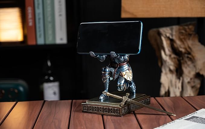 Medieval Armored Warrior Knight Pen Holder Desk Organizers and Accessories Resin Pencil Holder Paperweight as Gift with a Cool Letter Opener for Desk (Blue)