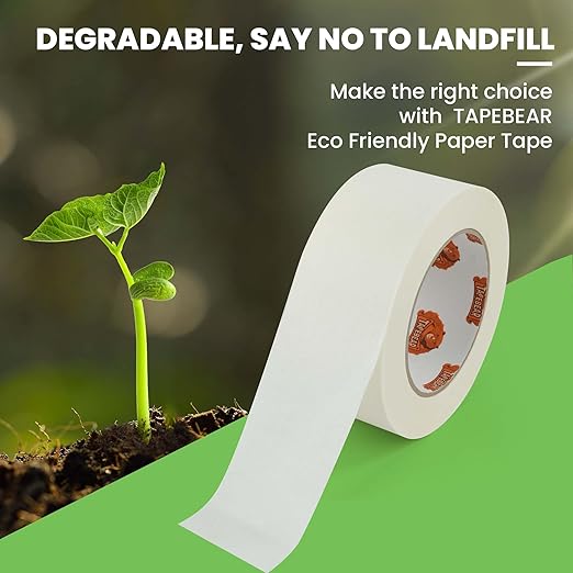 48Rolls Eco-Friendly Kraft Paper Tape 2Inch x 55Yard, White Paper Packing Tape, Biodegradable Recyclable Packaging Tape Self Adhesive Box Tape for Shipping, Sealing, Moving