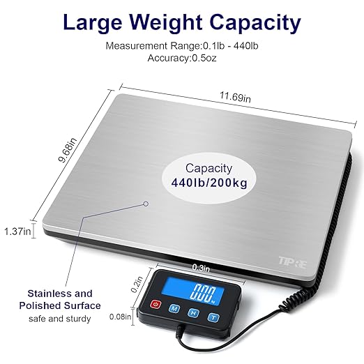 Digital Shipping Postal Scale 0.5 oz High Accuracy！440lb Commercial Weight Scale for Package, Small Business, Mail, Warehouse, Home, Battery & Charging Cable Included